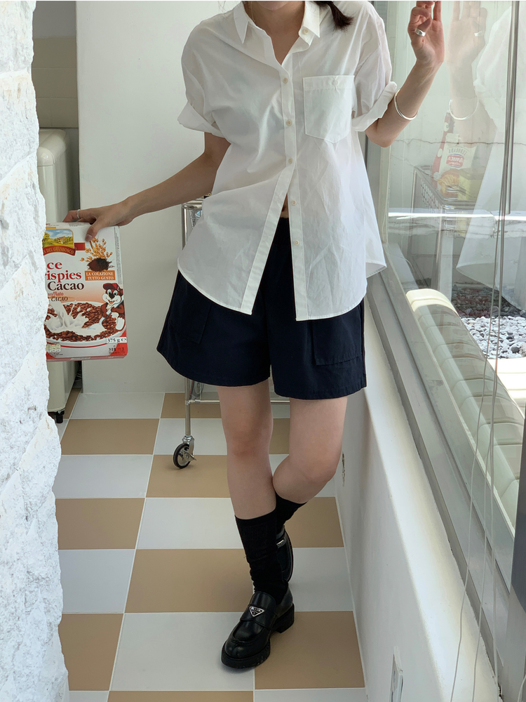 美色休閒感短袖襯衫