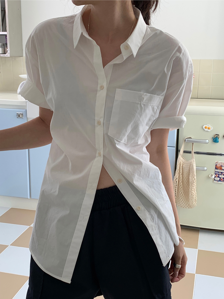 美色休閒感短袖襯衫