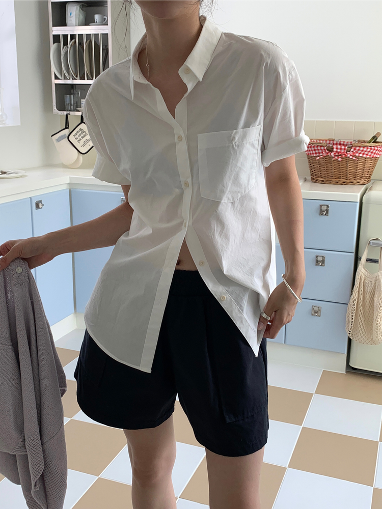 美色休閒感短袖襯衫