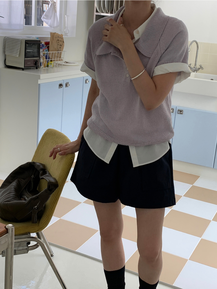 美色休閒感短袖襯衫