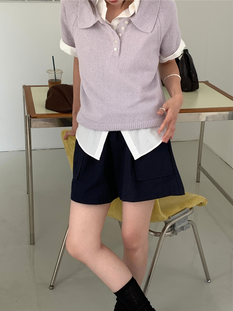 美色休閒感短袖襯衫
