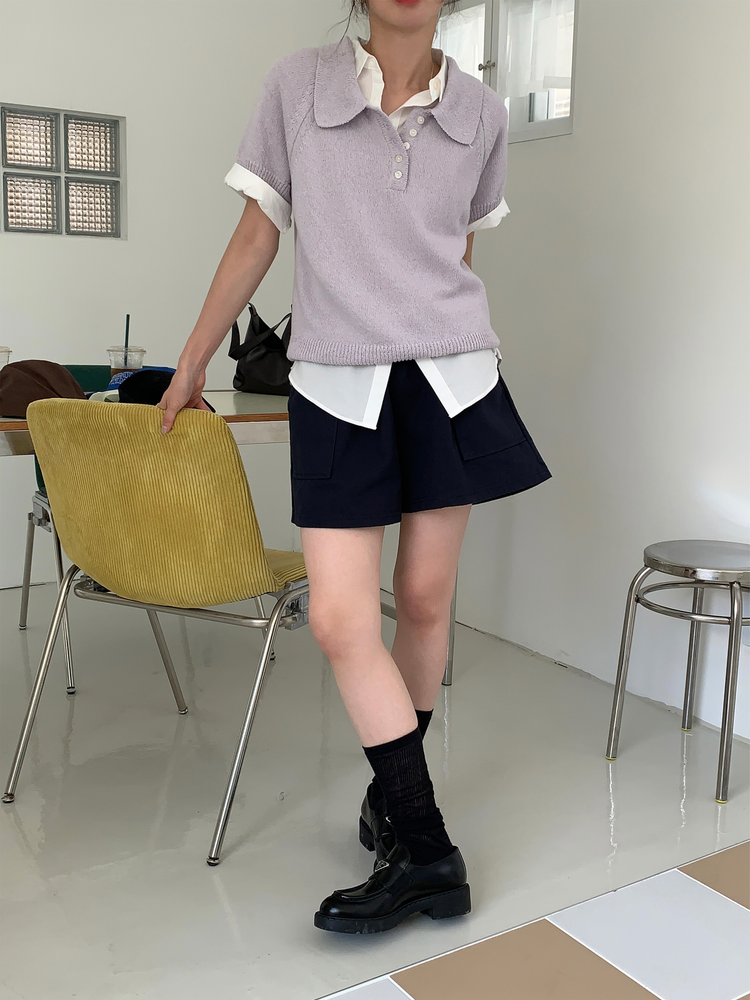 美色休閒感短袖襯衫