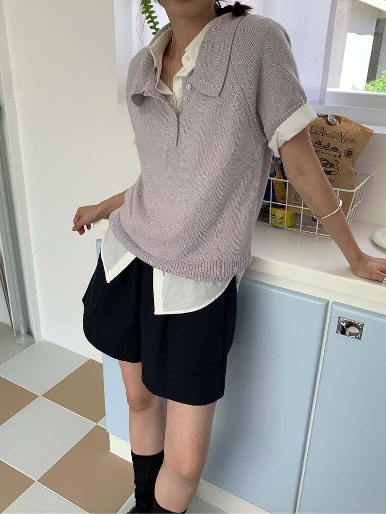 美色休閒感短袖襯衫