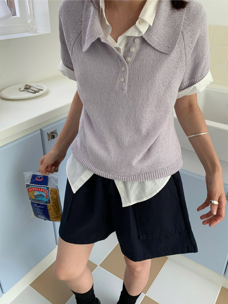 美色休閒感短袖襯衫