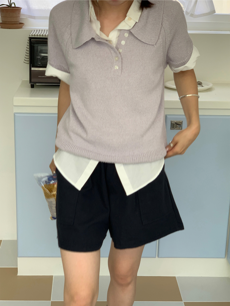 美色休閒感短袖襯衫