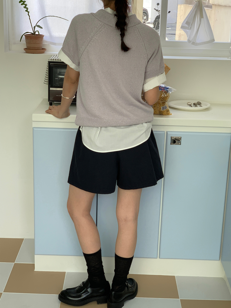 美色休閒感短袖襯衫