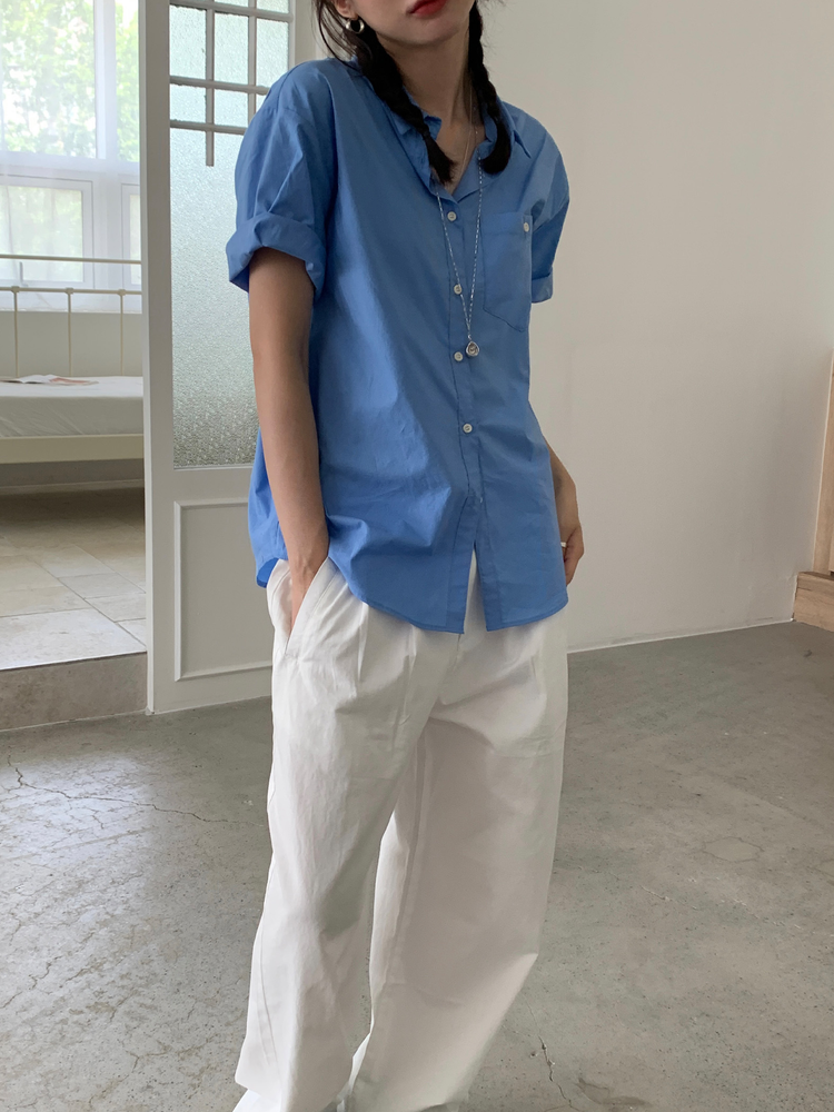 美色休閒感短袖襯衫