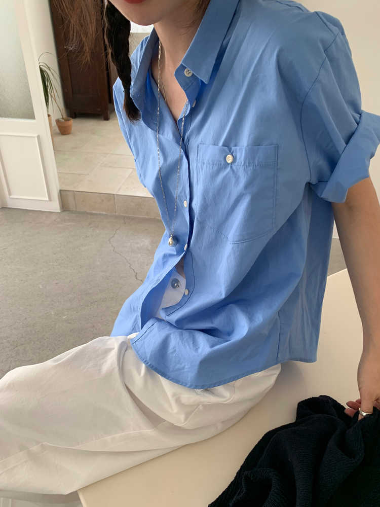 美色休閒感短袖襯衫
