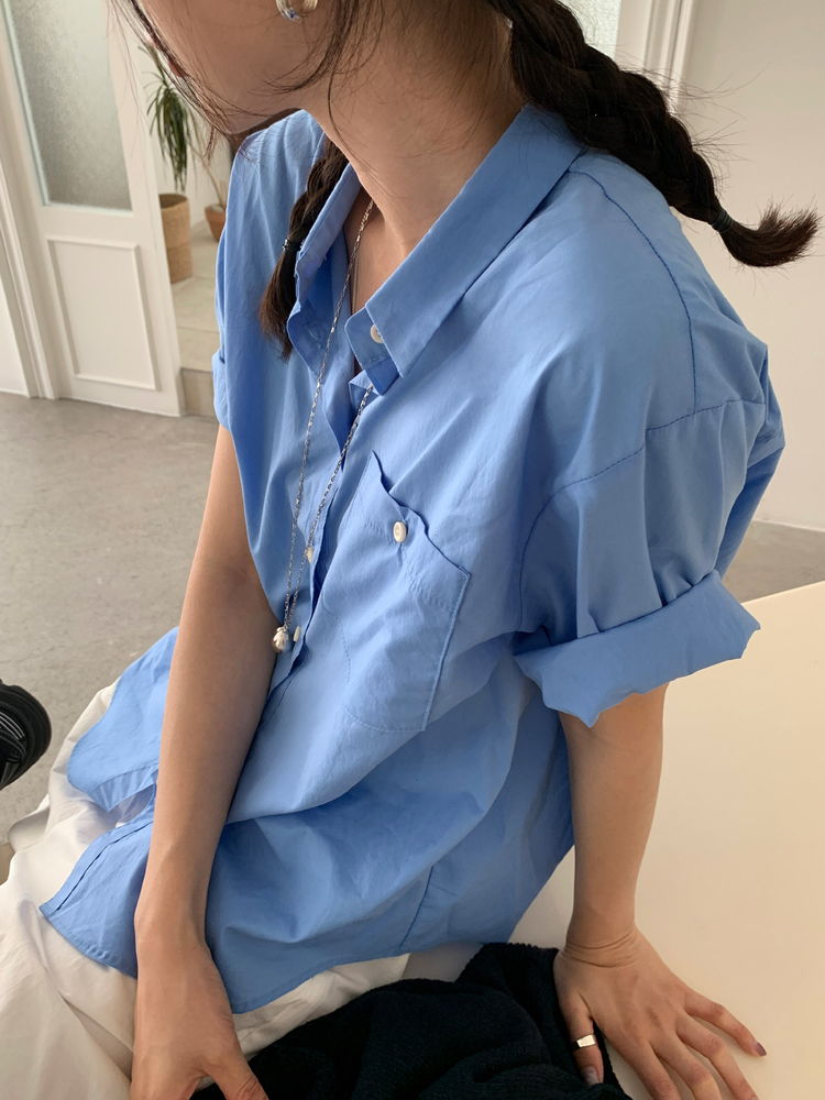 美色休閒感短袖襯衫