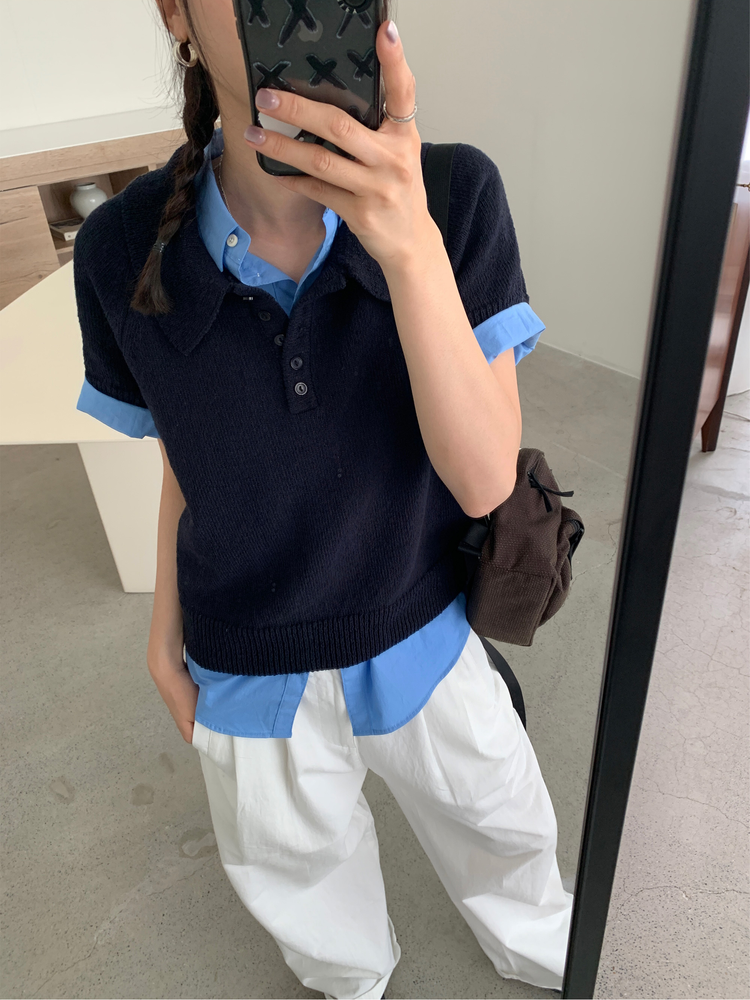 美色休閒感短袖襯衫