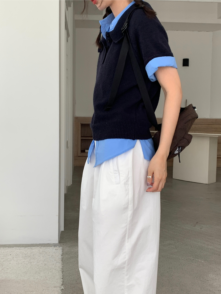 美色休閒感短袖襯衫