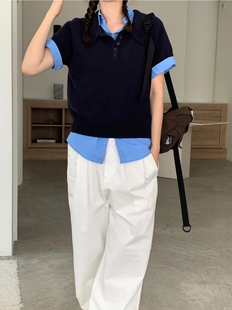 美色休閒感短袖襯衫