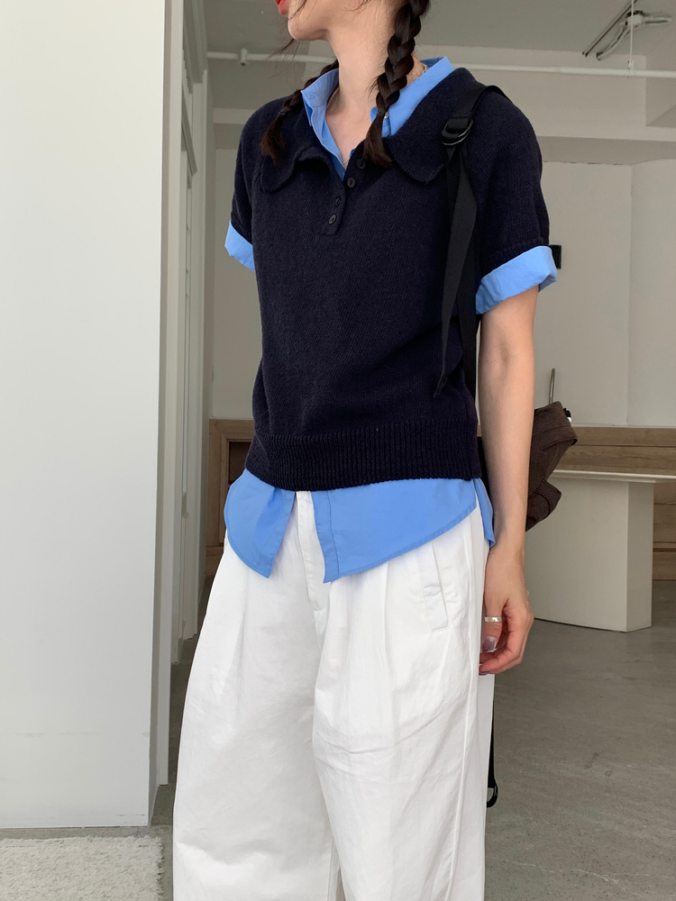 美色休閒感短袖襯衫
