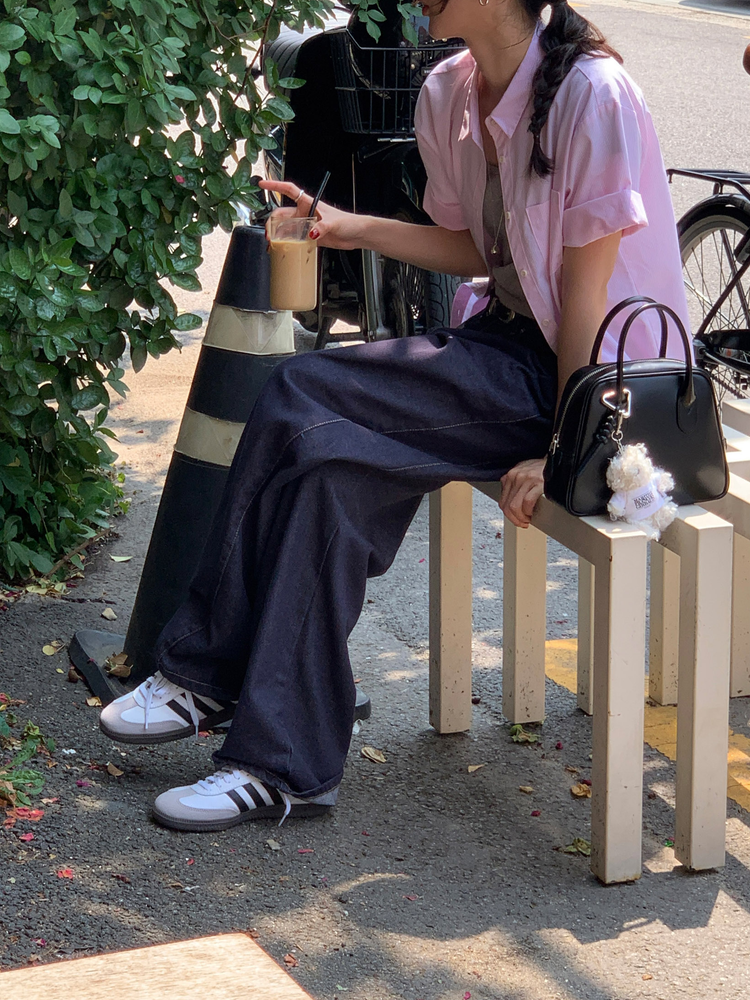 美色休閒感短袖襯衫