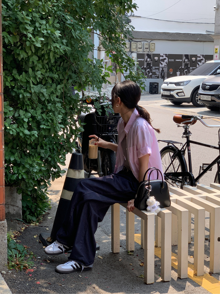 美色休閒感短袖襯衫