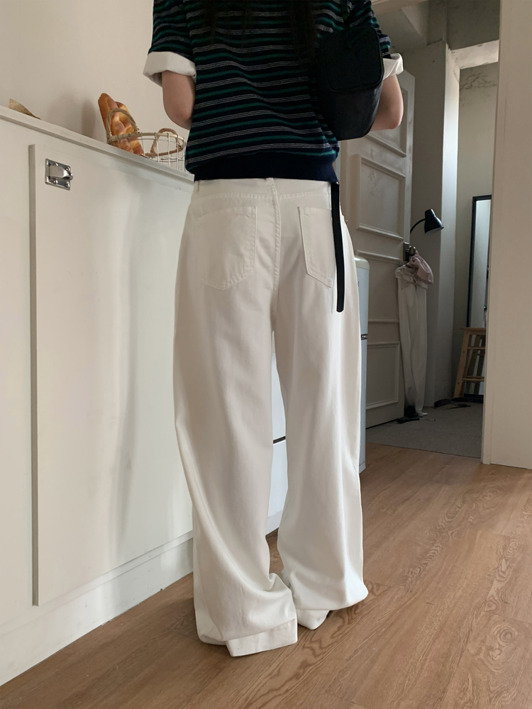 翻領撞色條紋修腰上衣