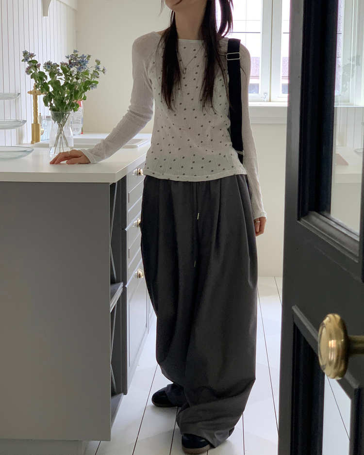 雙壓褶鬆緊腰垂帶闊褲