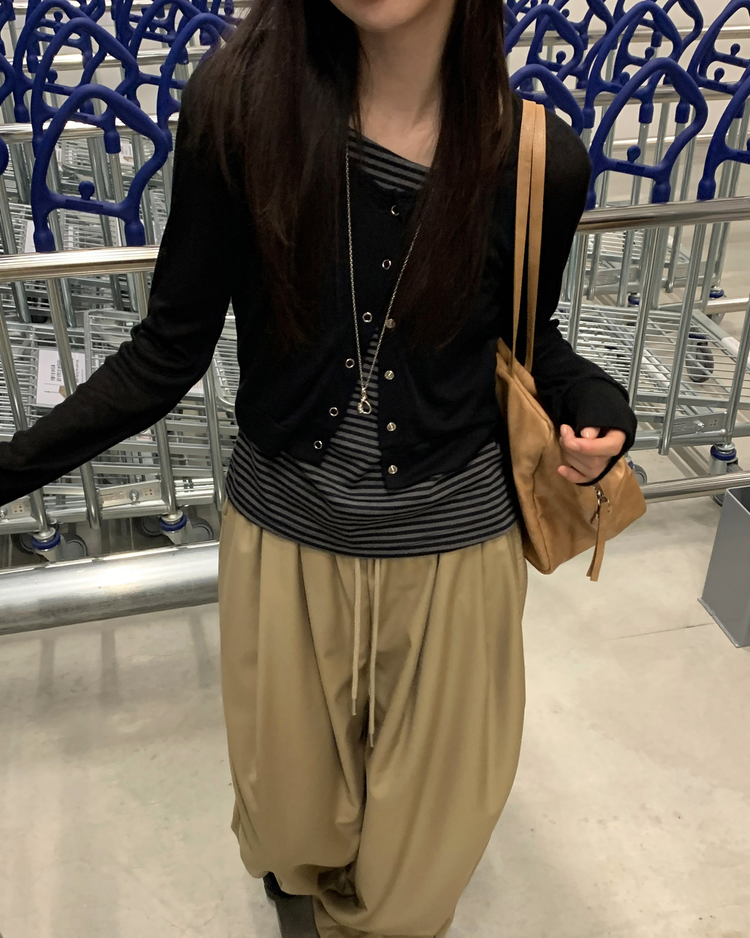 雙壓褶鬆緊腰垂帶闊褲