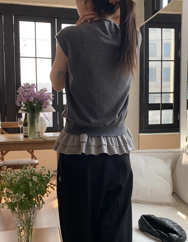 捲邊小立領排鈕針織上衣