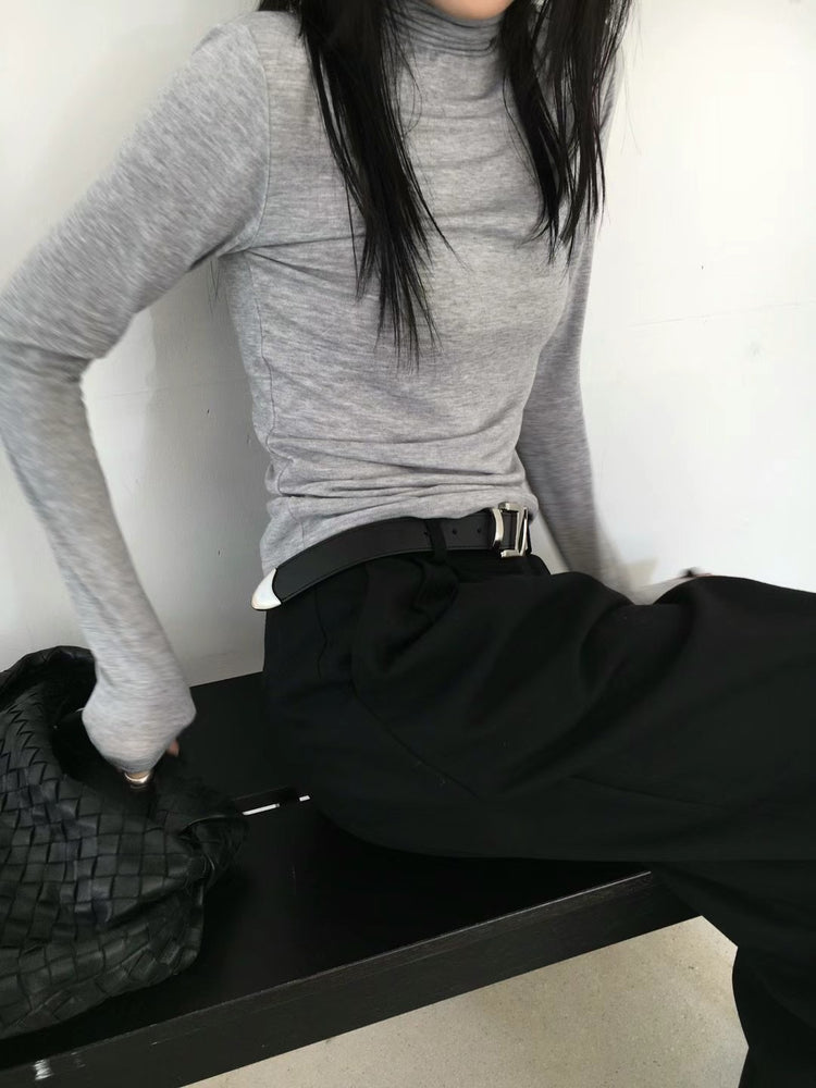 高領天絲雙面穿壓線細節上衣
