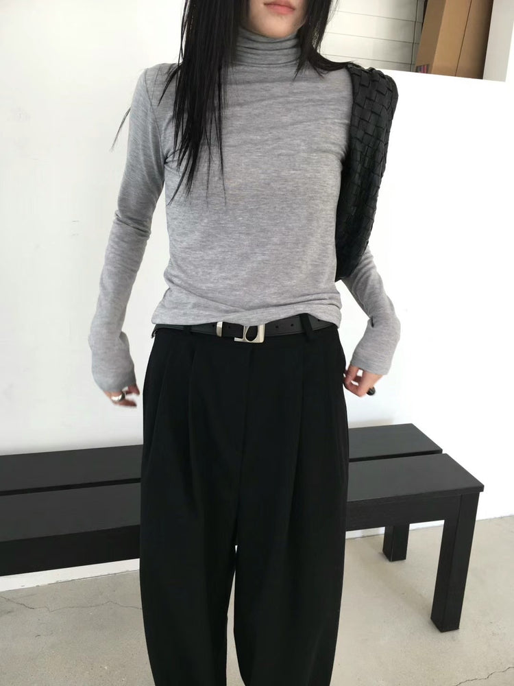 高領天絲雙面穿壓線細節上衣