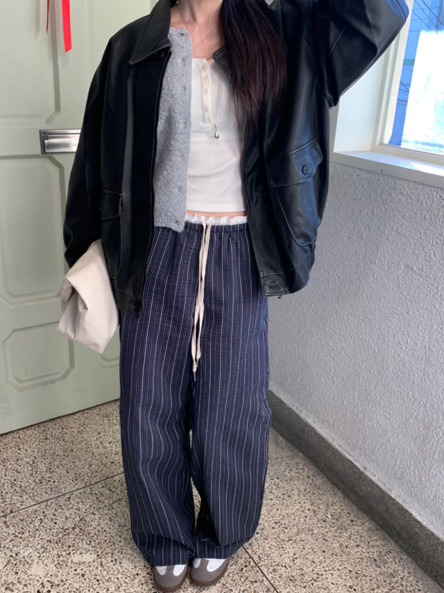 花邊撞色細節休閒直褲