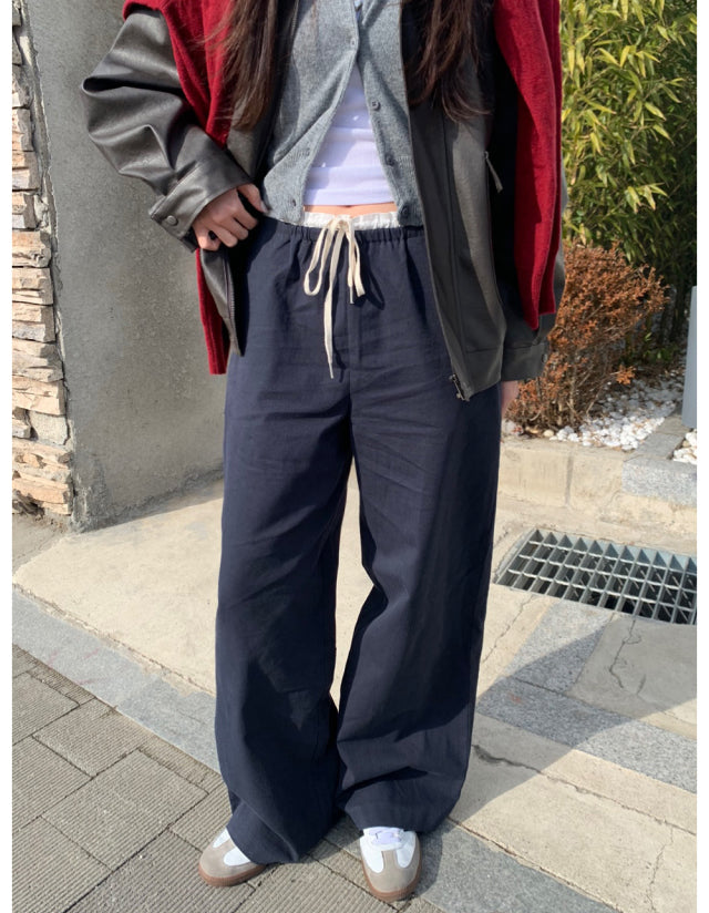 花邊撞色細節休閒直褲