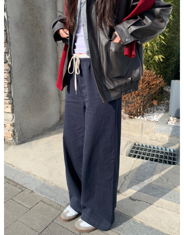 花邊撞色細節休閒直褲