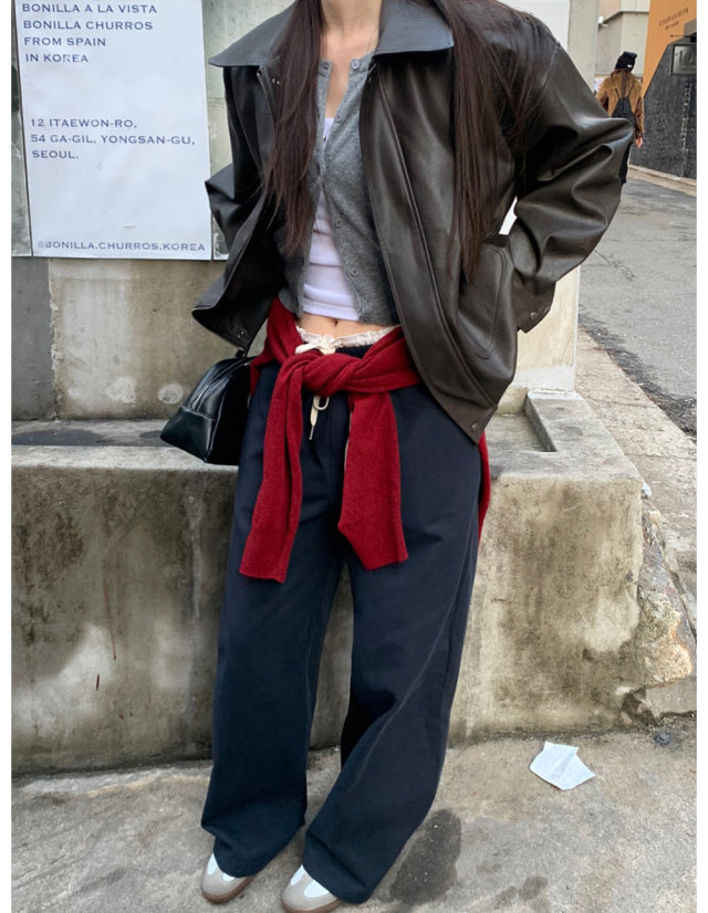 花邊撞色細節休閒直褲