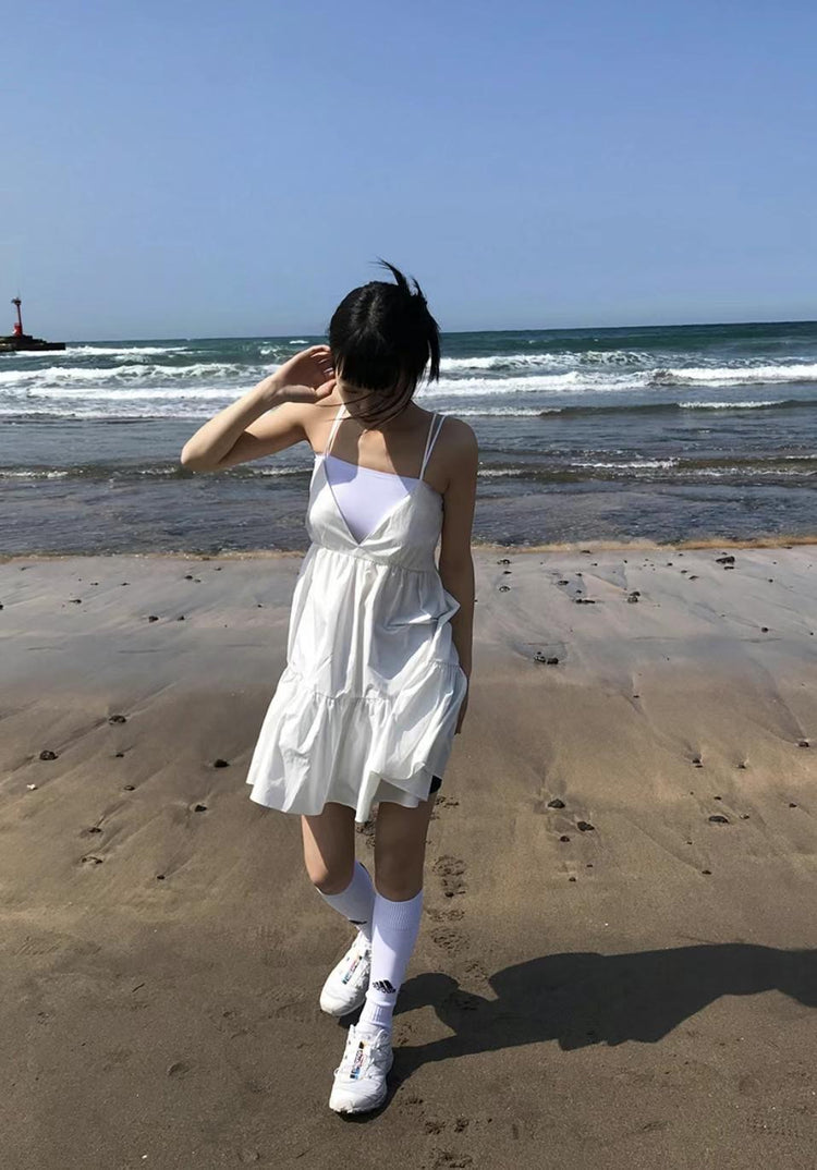 (現)美背綁帶細節蛋糕連身裙