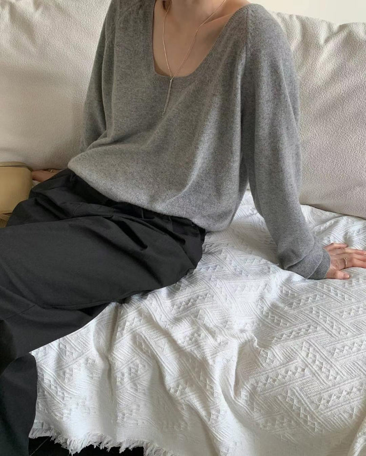 大U領美肩線細節針織上衣