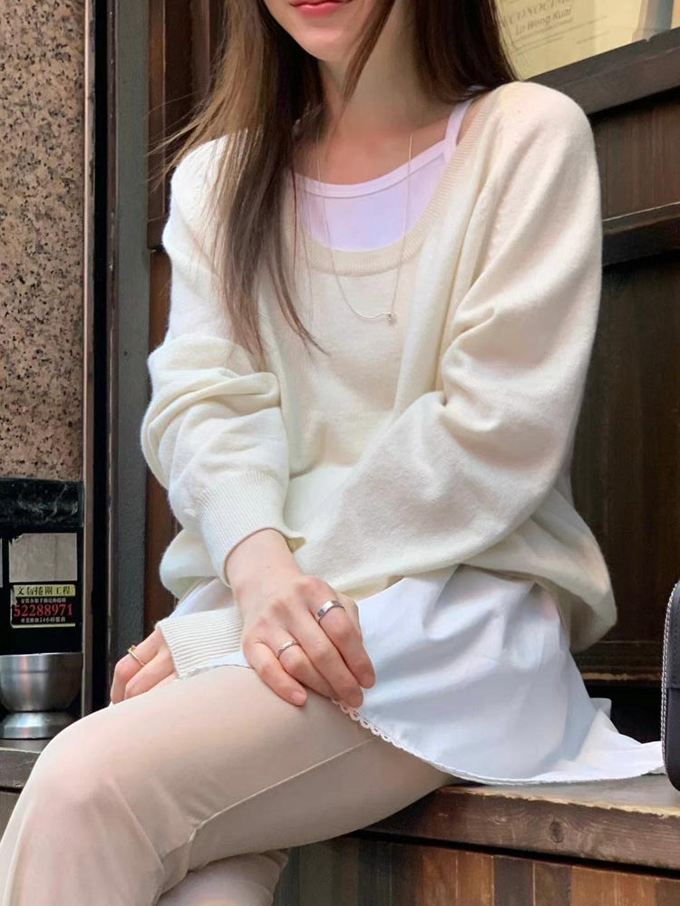 大U領美肩線細節針織上衣