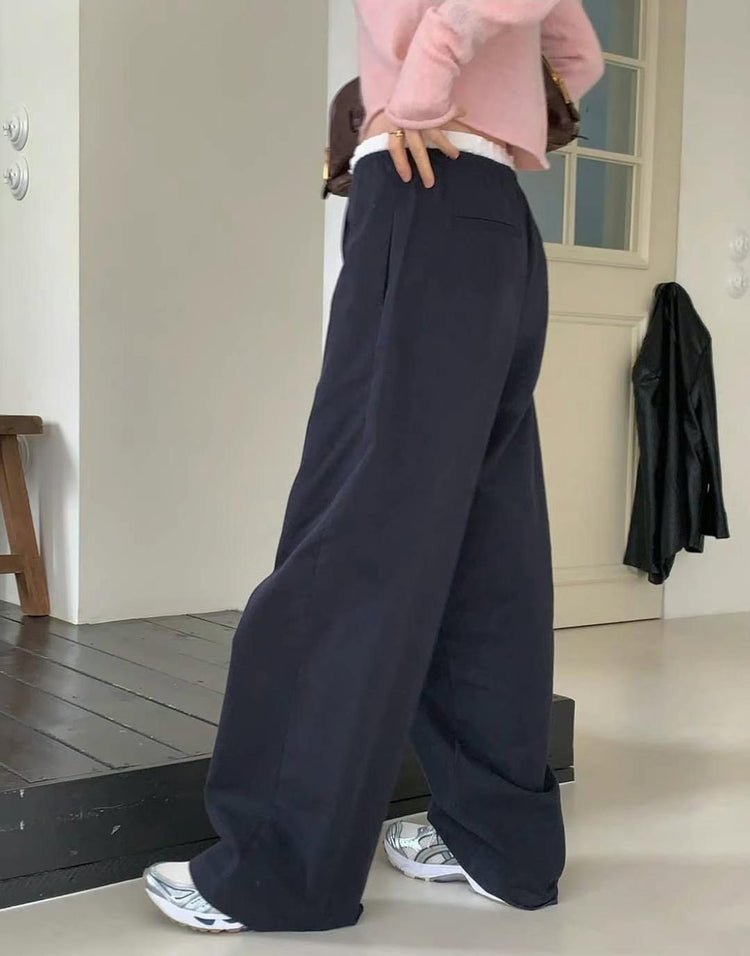 花邊撞色細節休閒直褲