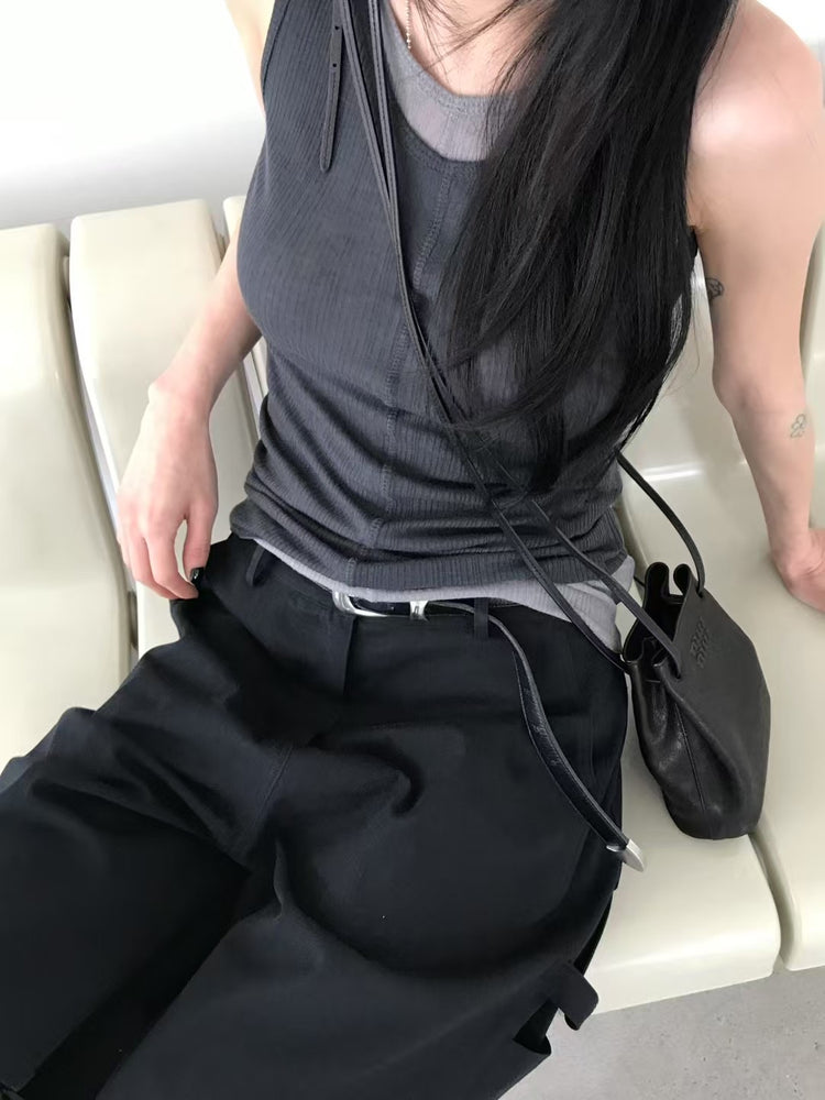 天絲透膚背段落細節背心