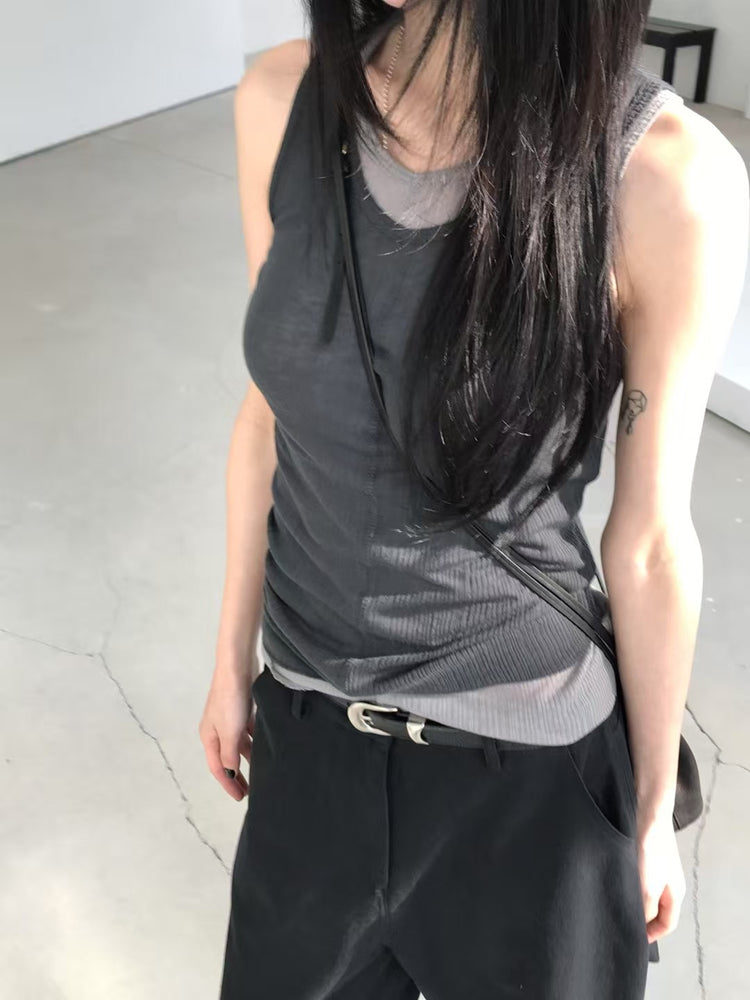 天絲透膚背段落細節背心