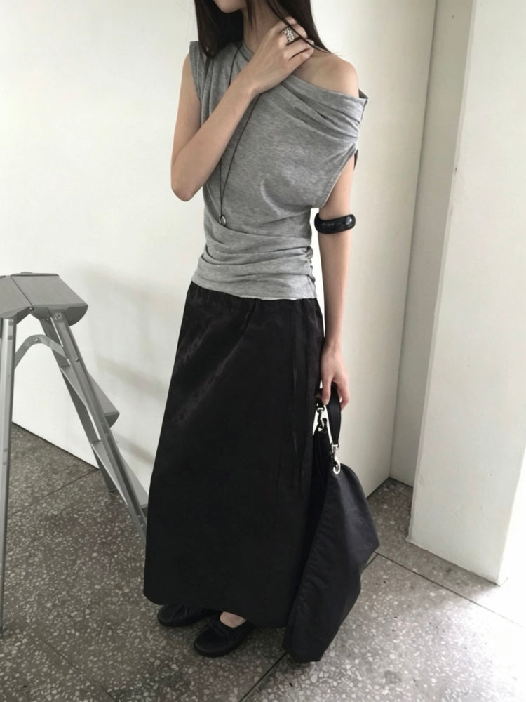 美肩抓皺細節修身上衣