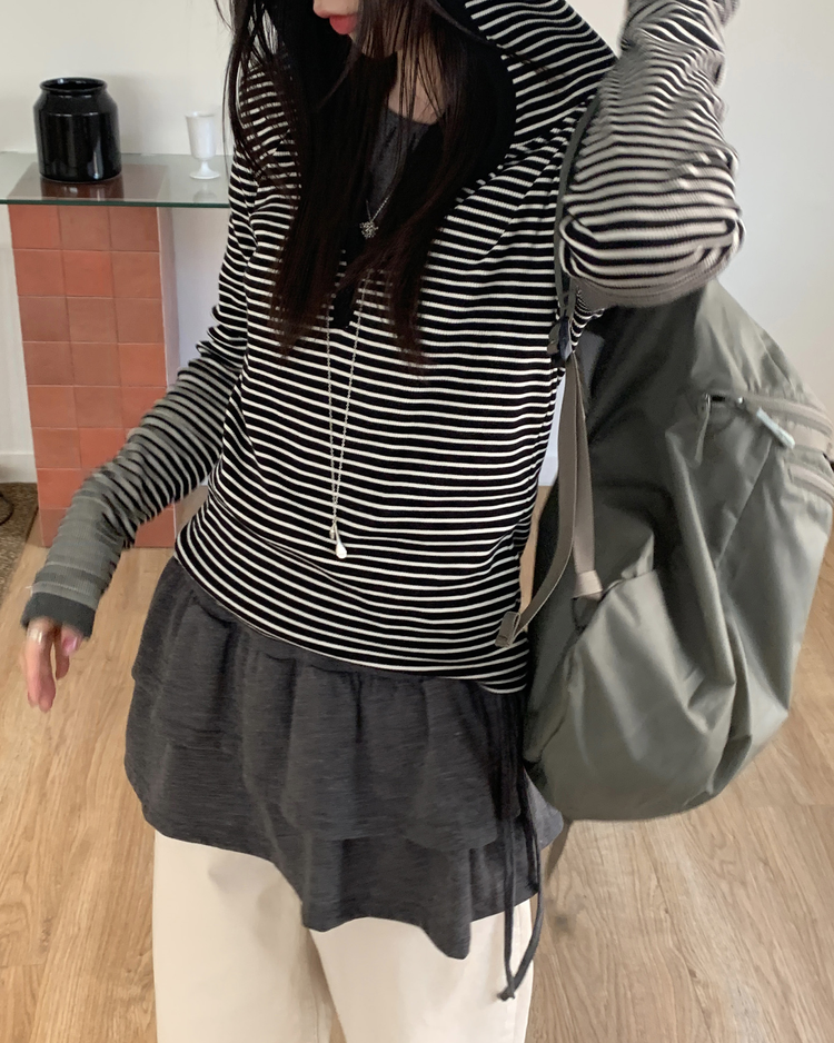 撞色條紋連帽上衣