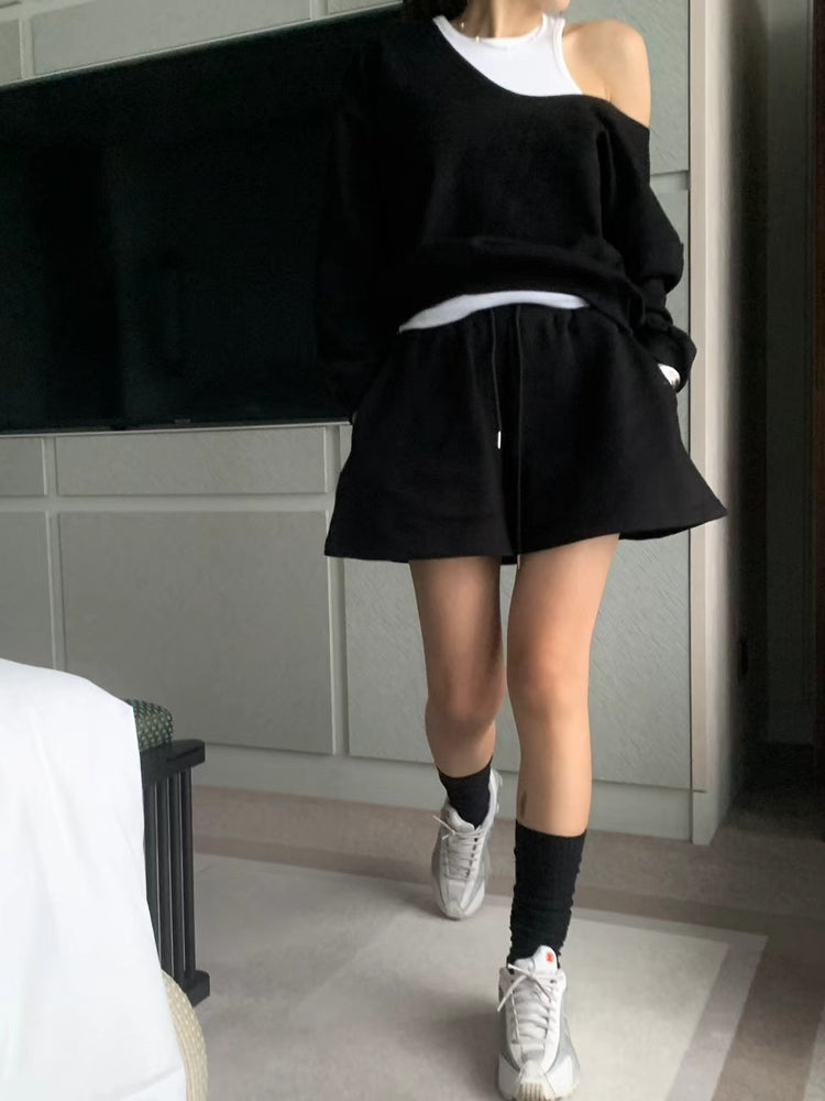 美肩線深V設計休閒套裝
