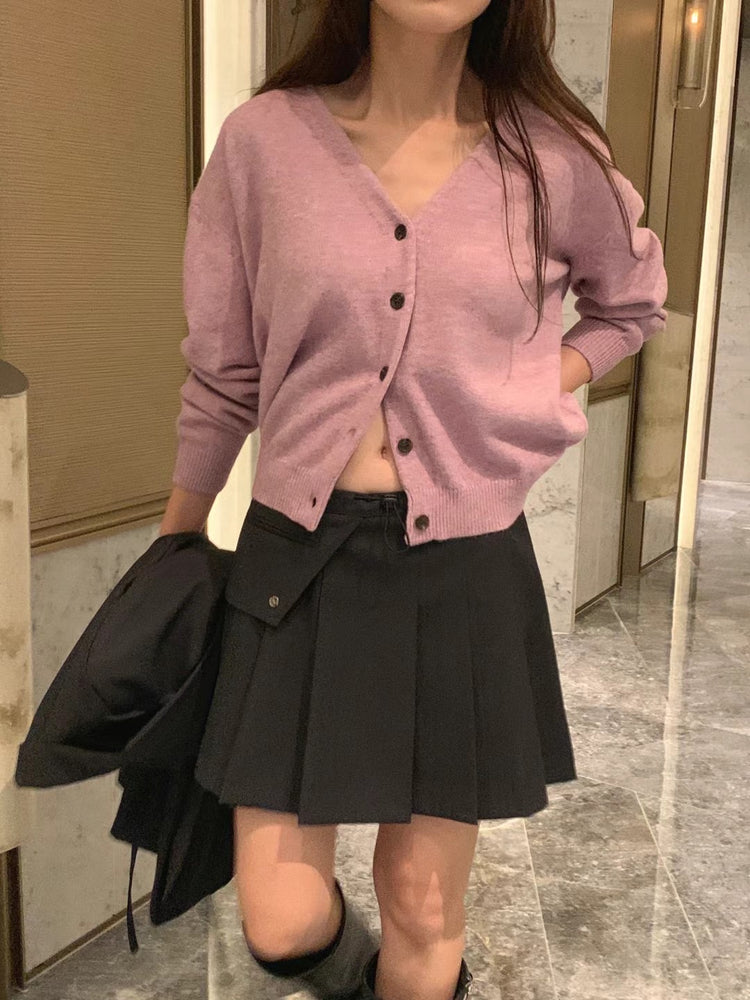 美色親膚V領排鈕針織外套