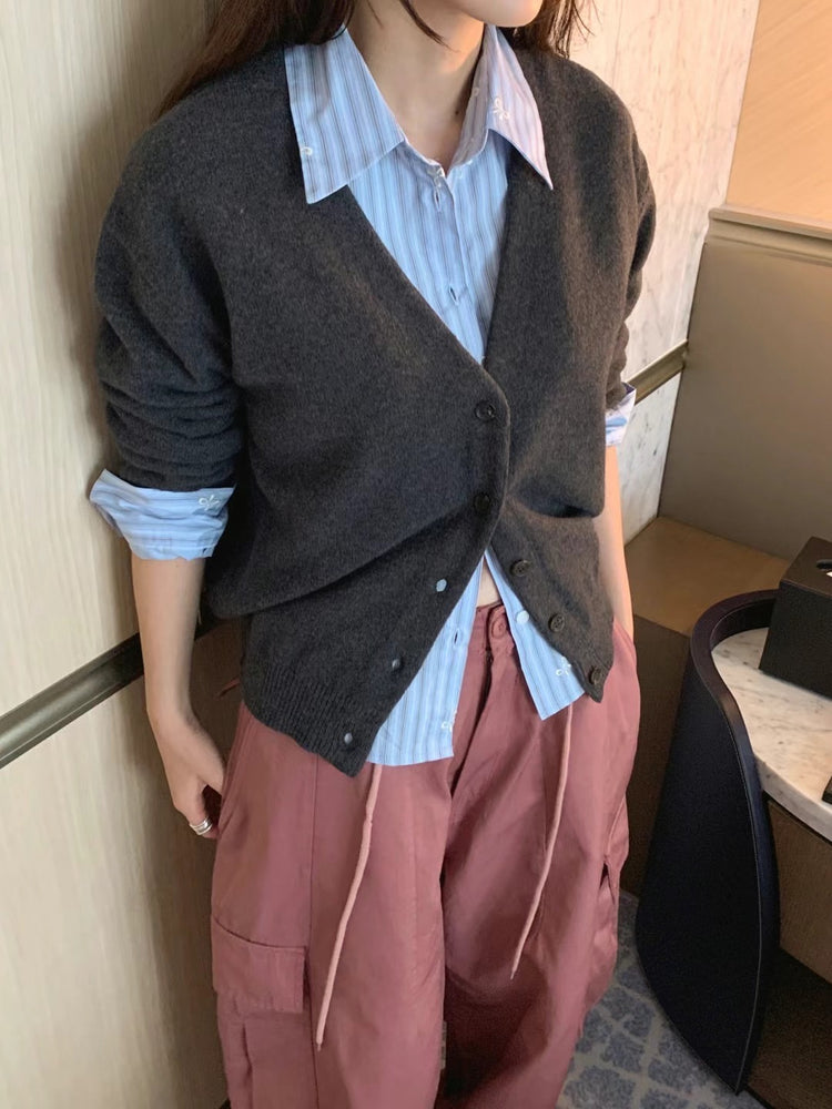 美色親膚V領排鈕針織外套
