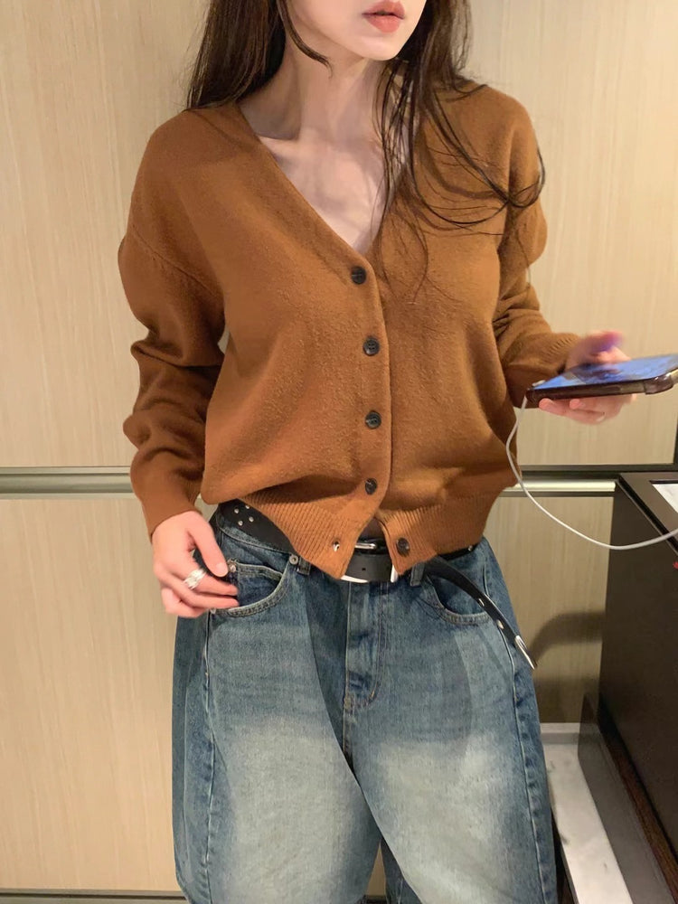 美色親膚V領排鈕針織外套