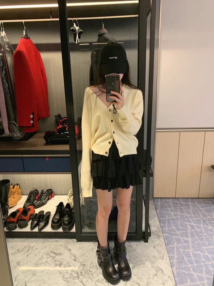美色親膚V領排鈕針織外套