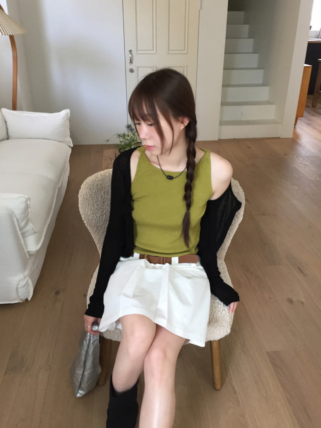 美色削肩基礎針織背心