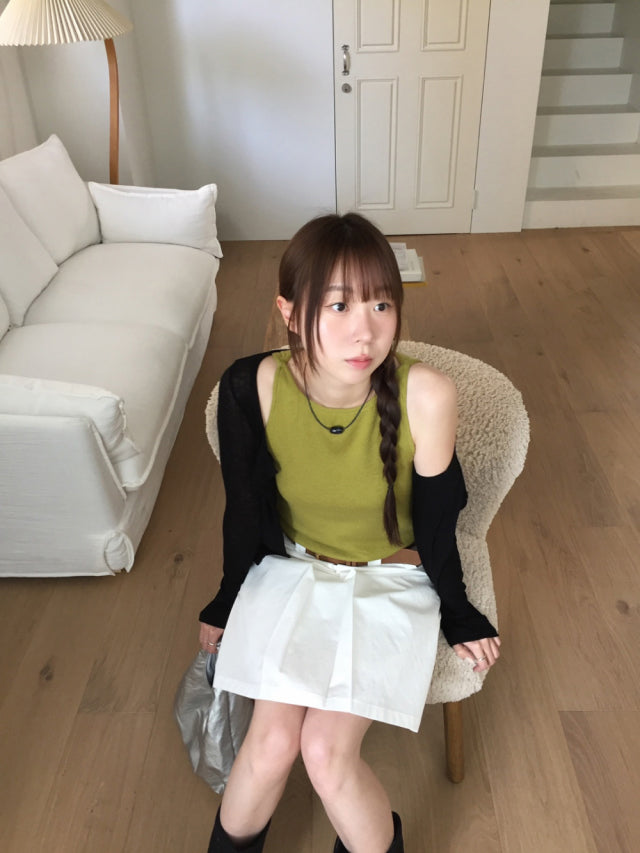 美色削肩基礎針織背心