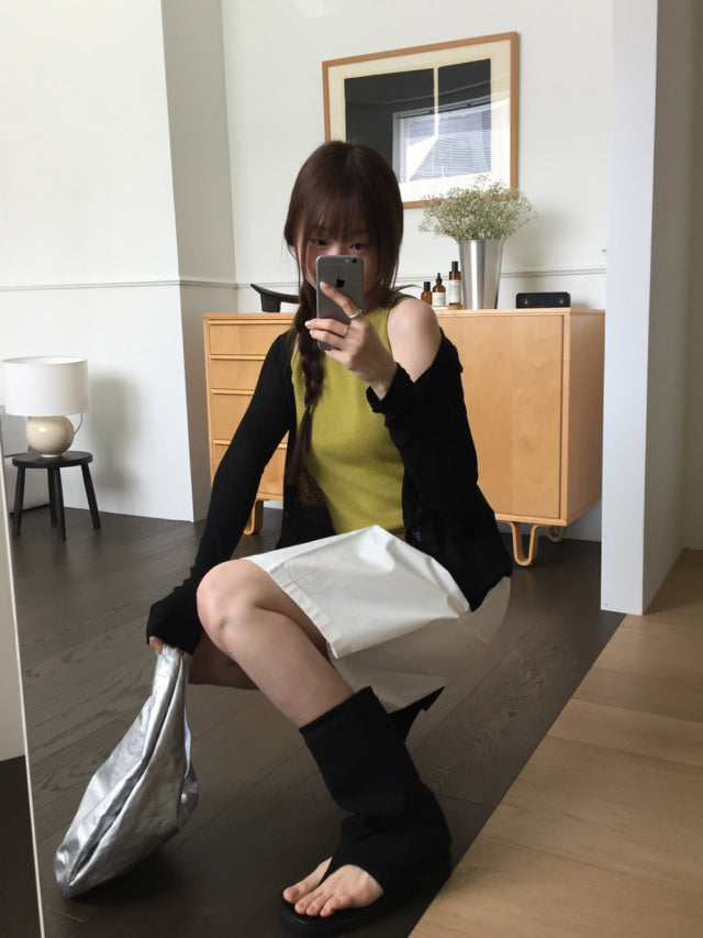 美色削肩基礎針織背心