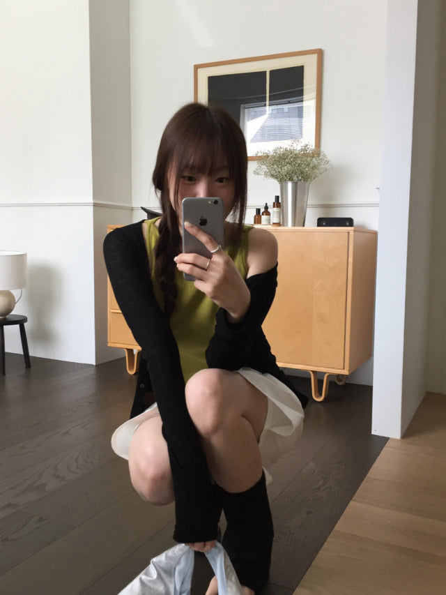 美色削肩基礎針織背心
