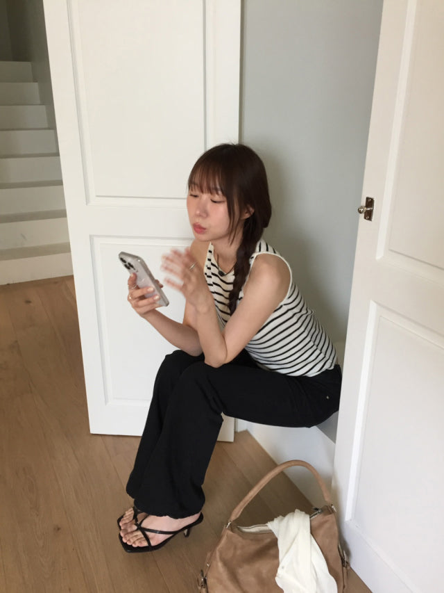 美色削肩基礎針織背心