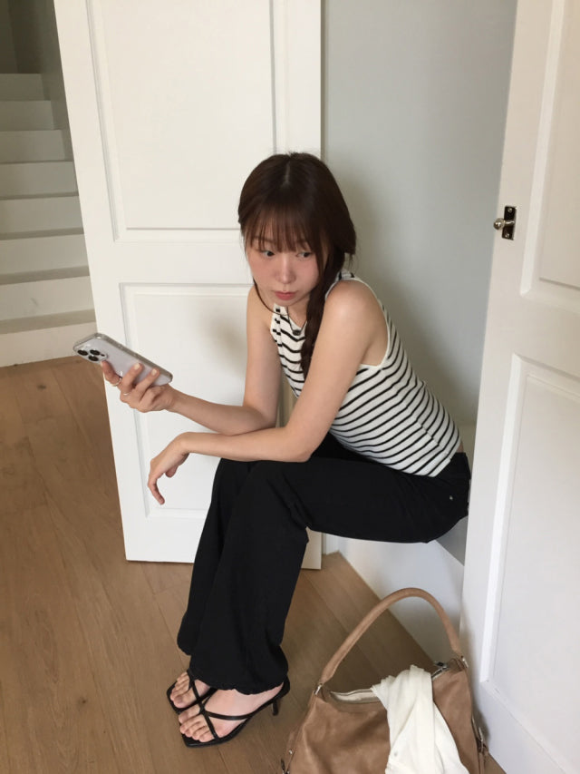 美色削肩基礎針織背心
