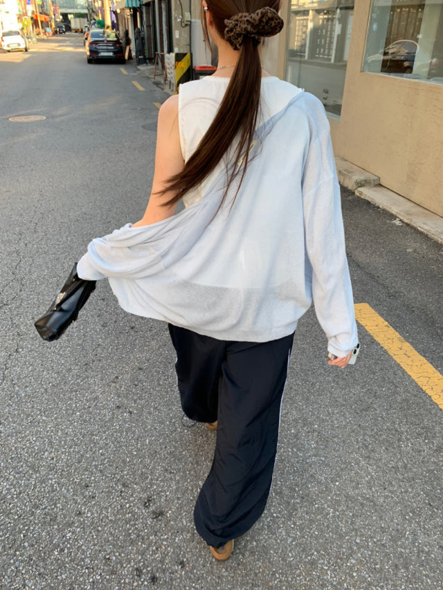 透膚排鈕寬鬆針織外套