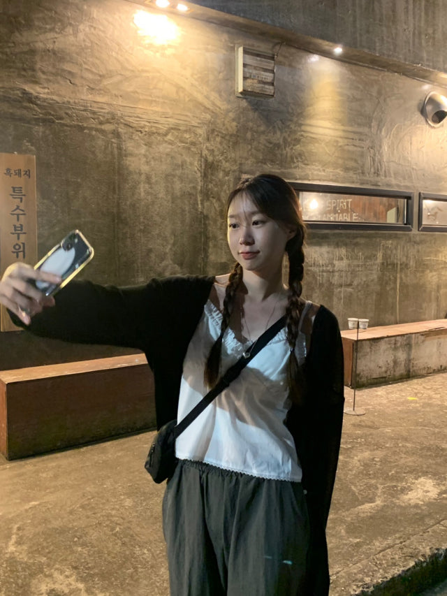 透膚排鈕寬鬆針織外套